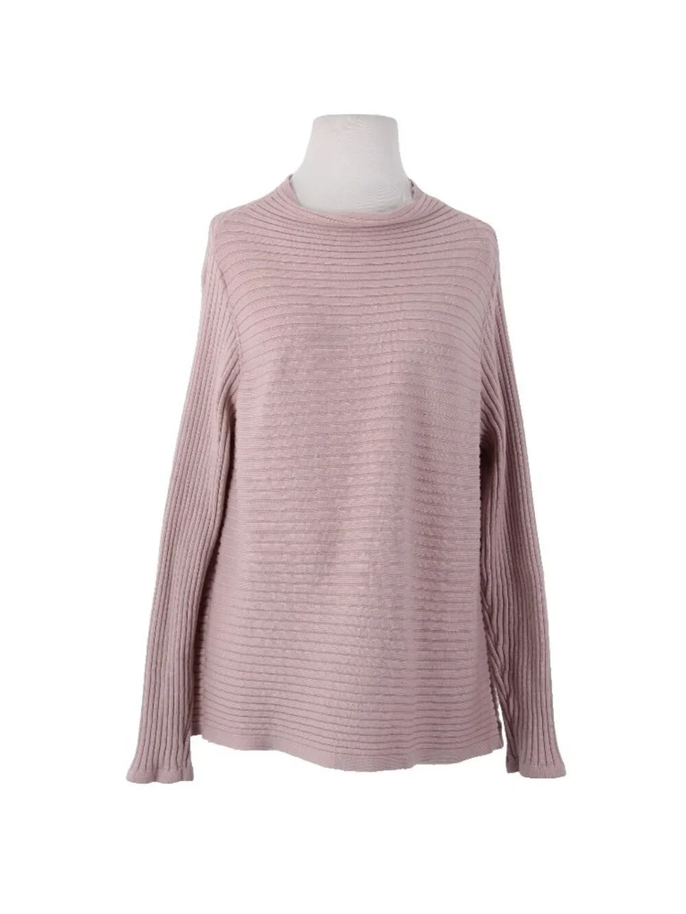Eileen Fisher Sweater Sz L Pink Knit Ribbed 100% Extra Fine Merino Wool Sweater